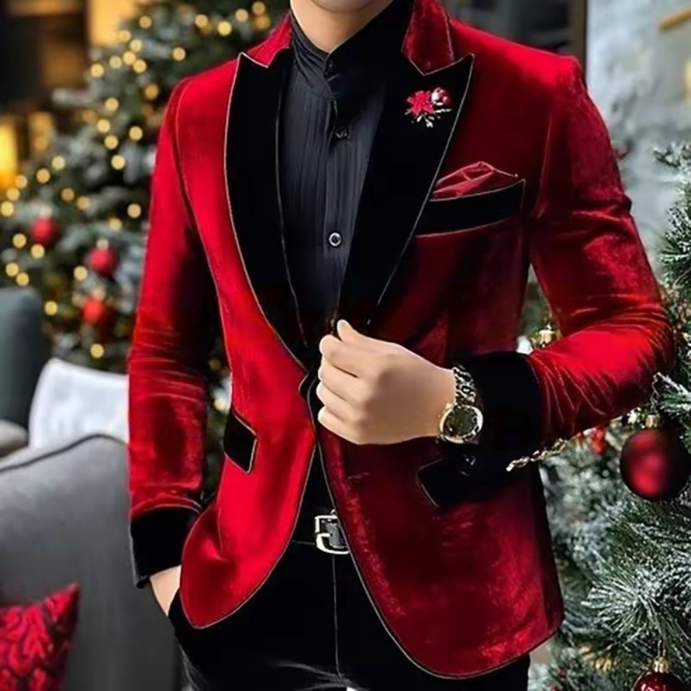 Men Grooming Outfit - Formal Velvet Men Suits Fashion Single