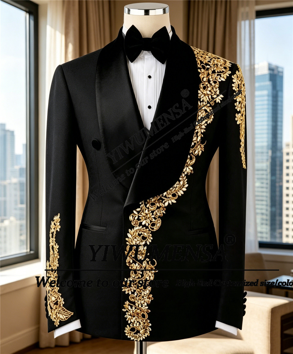 Men Grooming Outfit - Glitter Rhinestone Beaded Suit Men For