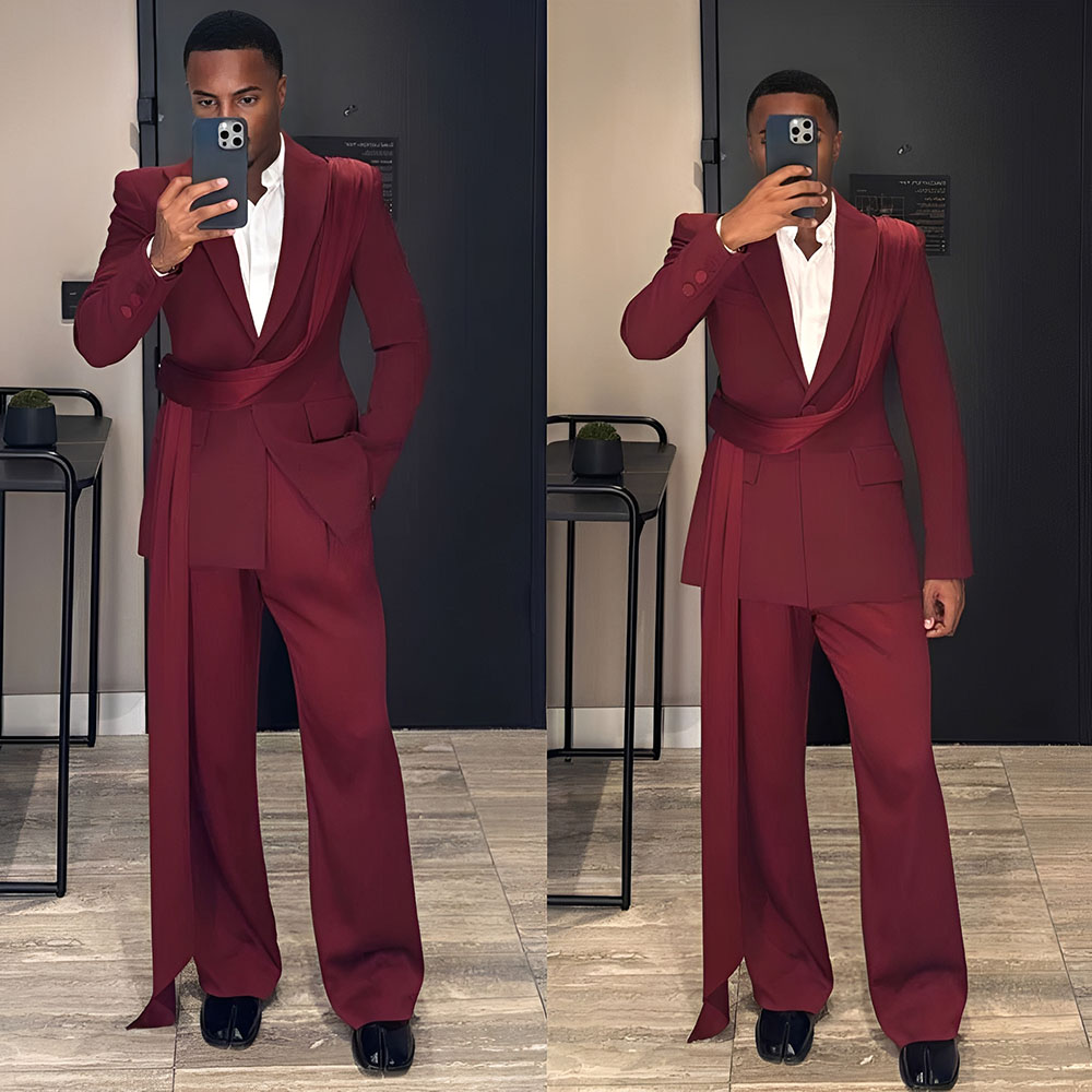 Burgundy New Men's Suit 2-piec - Men Grooming Outfit のレビューと価格
