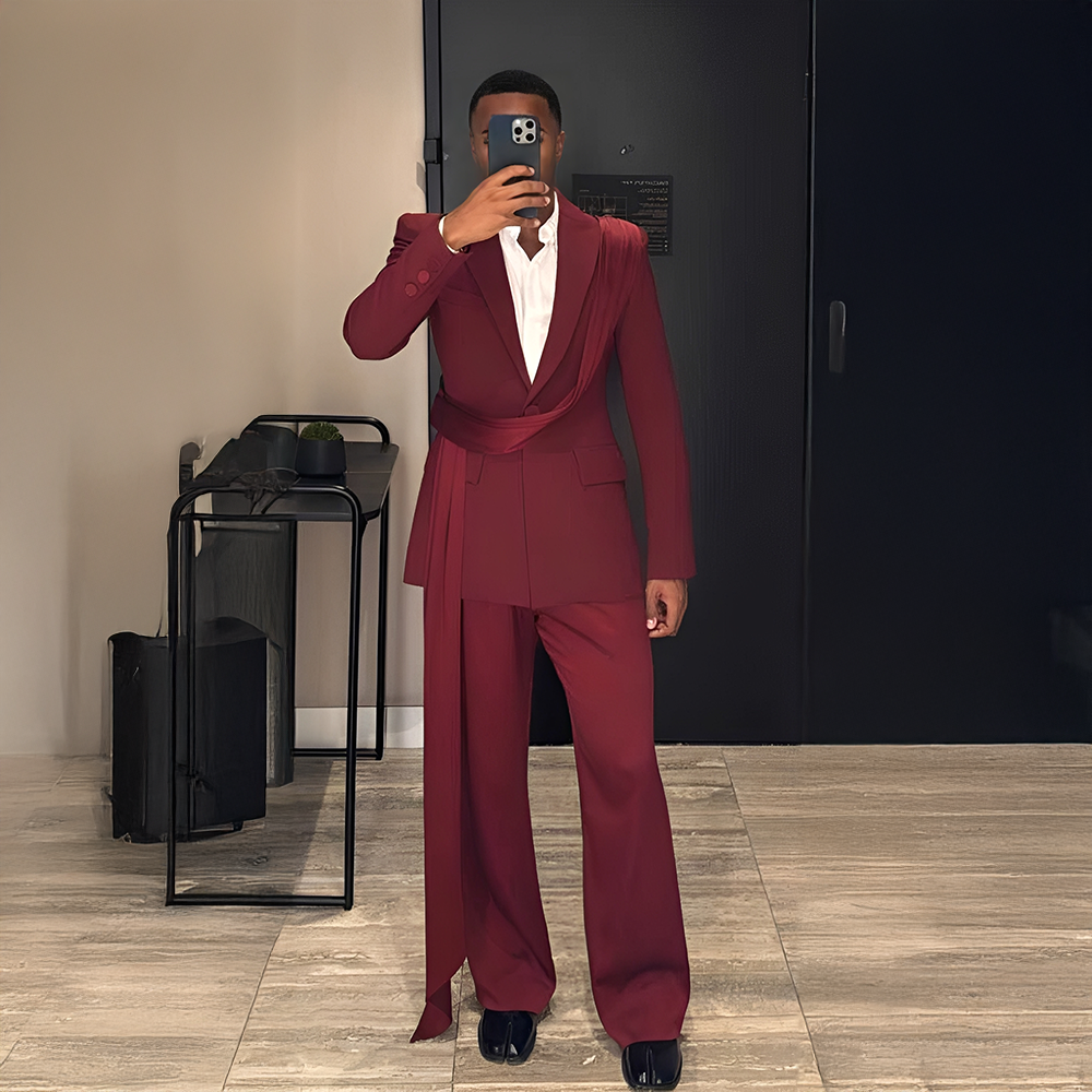 Burgundy New Men's Suit 2-piec - Men Grooming Outfit のレビューと価格