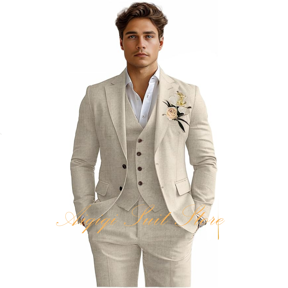 Linen Men's Suits 3 Piece Slim - Men Grooming Outfit のレビューと価格