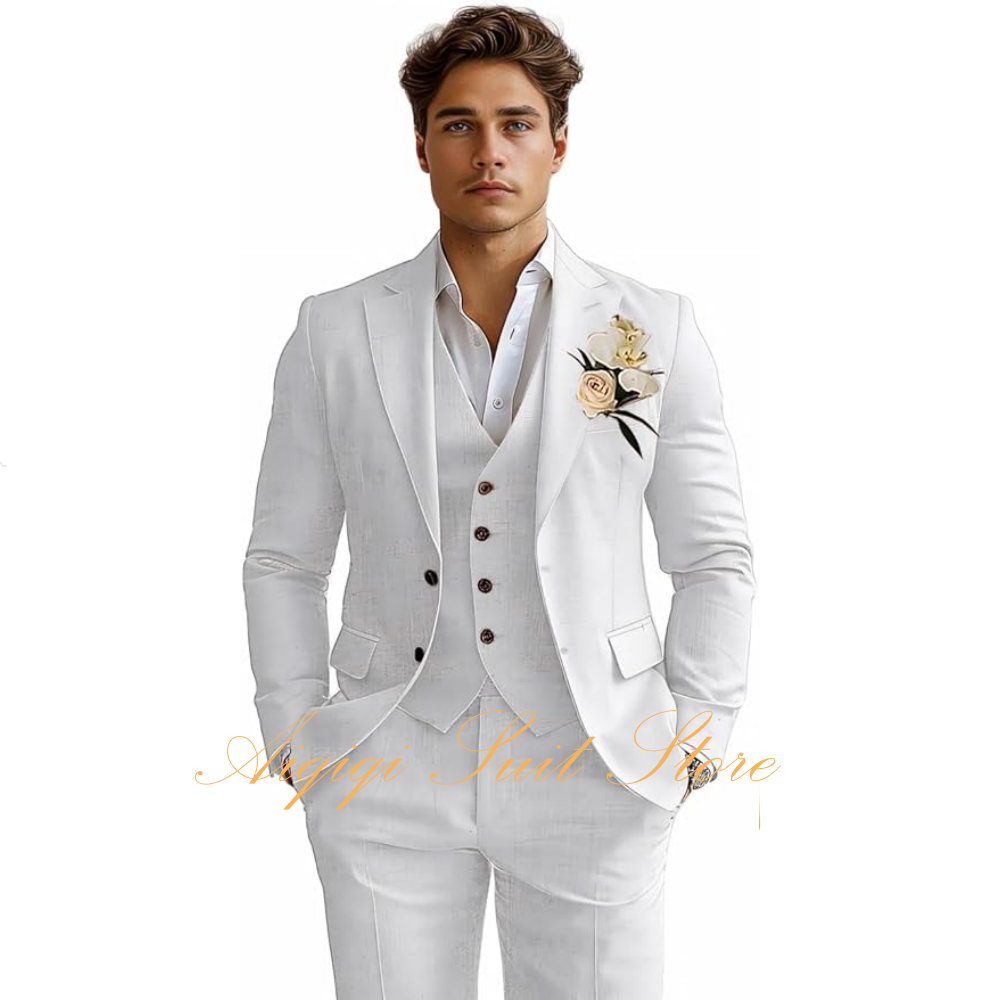 Linen Men's Suits 3 Piece Slim - Men Grooming Outfit のレビューと価格