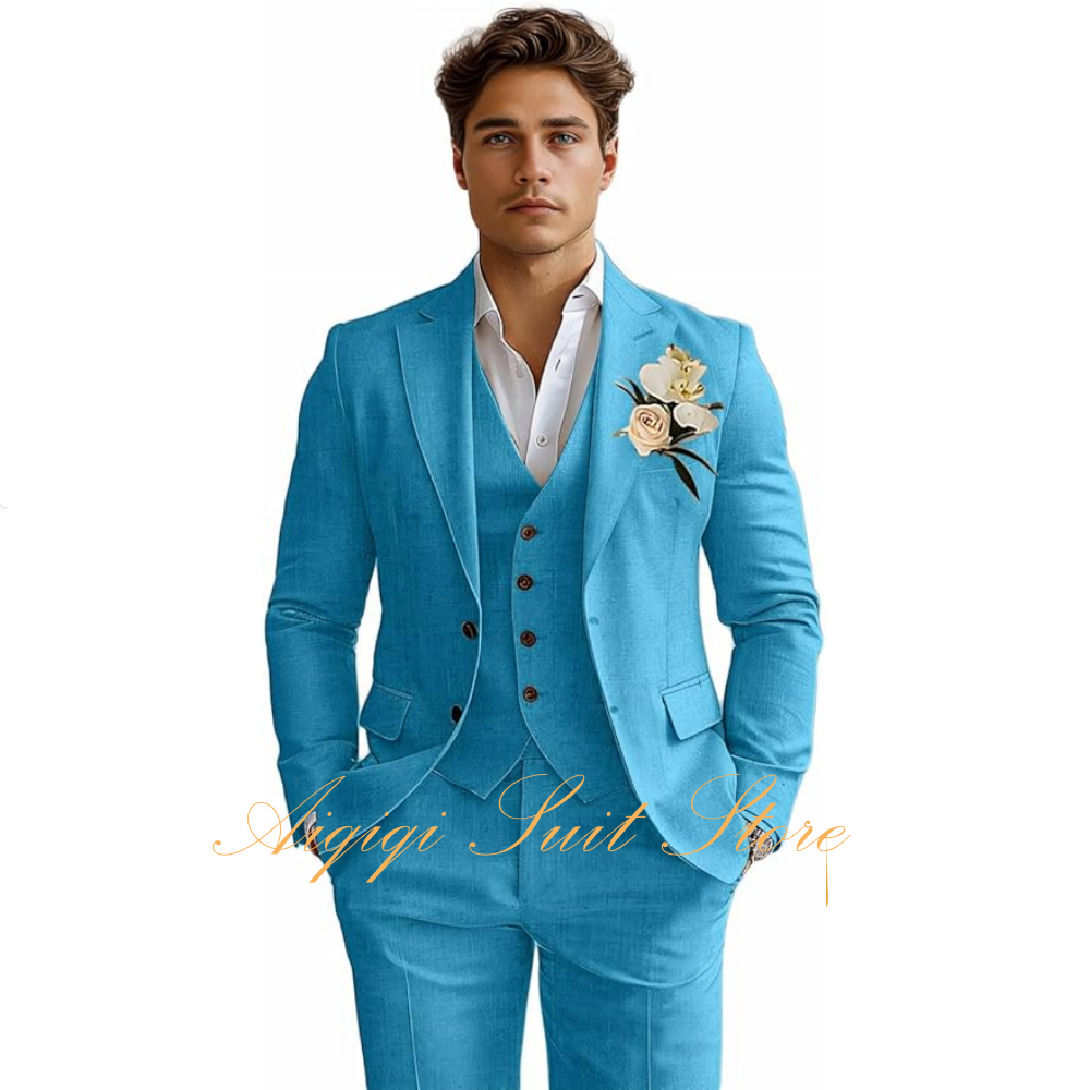 Linen Men's Suits 3 Piece Slim - Men Grooming Outfit のレビューと価格
