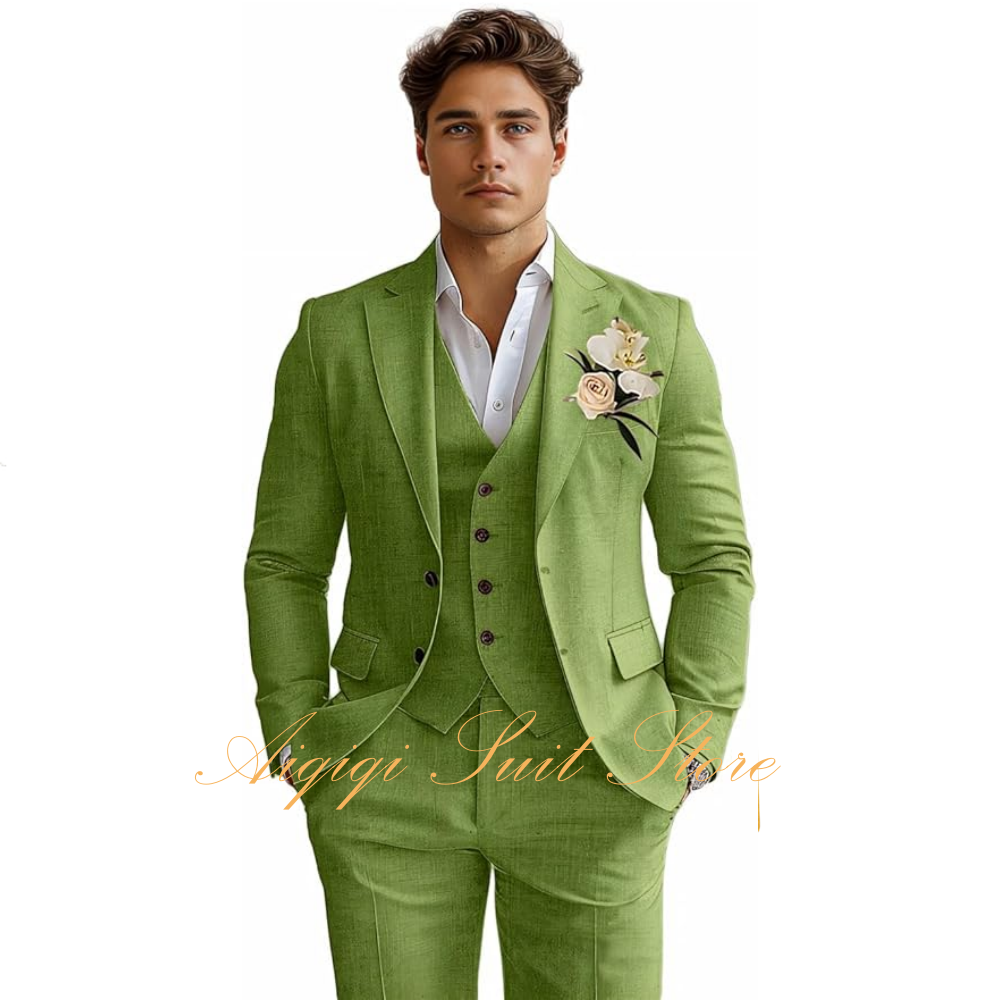 Linen Men's Suits 3 Piece Slim - Men Grooming Outfit のレビューと価格